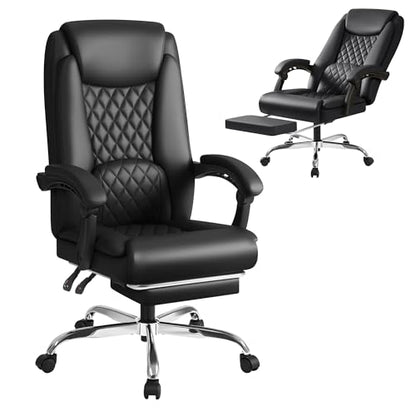 Shahoo Big and Tall Office Chair Height Adjustable Faux Leather Chair with Footrest and Lumbar Support, Ergonomic High Back Computer Chair with 360° Swivel Wheels Task Chairs for Office Home, Black