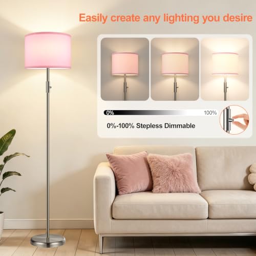 Floor Lamp Simple Design with Shade, Small Tall Lamps for Living Room Bedroom Office Dining Room Kitchen-Nickel - color: Nickel-Pink Shade