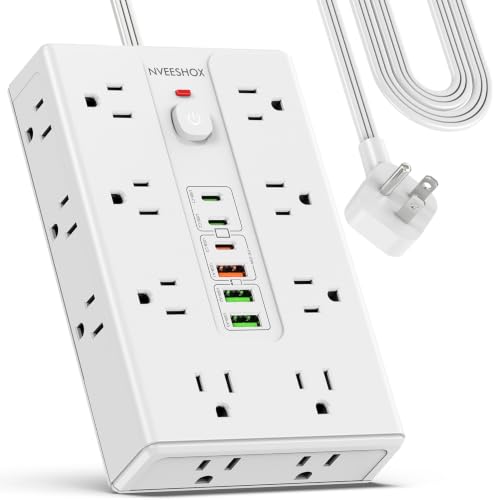 Surge Protector Power Strip 6.5 FT Cord with 16 AC Outlets 6 USB-C Ports | Extension Cord with Multiple Outlets, Desktop Charging Station, Flat Plug Outlet Extender for Home Office Dorm - color: White+6USB+6.5FT