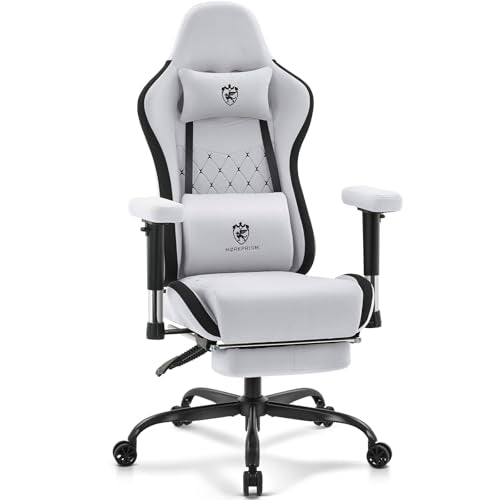 Gaming Chair,Office Chair with Footrest,Massage,Grey Black | Breathable Fabric,Gel Pad,Ergonomic,Spring Cushion,High Back,2D Adjustable Arms,Reclining,Lumbar Support,Headrest,Gamer Chair - color: Grey Black