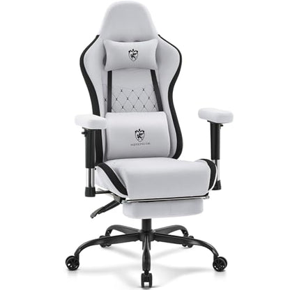 Gaming Chair,Office Chair with Footrest,Massage,Grey Black | Breathable Fabric,Gel Pad,Ergonomic,Spring Cushion,High Back,2D Adjustable Arms,Reclining,Lumbar Support,Headrest,Gamer Chair - color: Grey Black