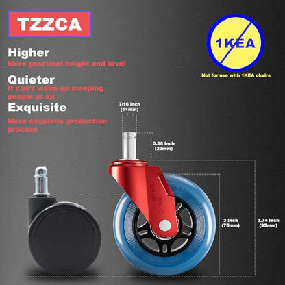 Office Chair Wheels Replacement Rubber Chair Casters Heavy Duty - color: Red