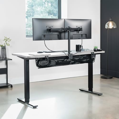 VIVO No Drill Clamp-on 44 inch Mesh Net Under Desk Cable Management Wire Organizer, Adjustable Home Office Standing Desk Cord Storage Sleeve, Black, DESK-AC44MH (Pack of 2) - size: 44" (Pack of 2)
