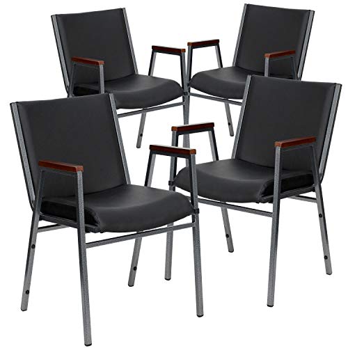 Flash Furniture 4 Pack HERCULES Series Heavy Duty Black Vinyl Stack Chair with Arms - color: Black Vinyl, size: Set of 4