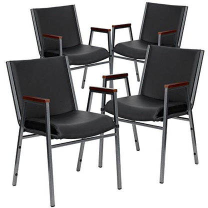 Flash Furniture 4 Pack HERCULES Series Heavy Duty Black Vinyl Stack Chair with Arms - color: Black Vinyl, size: Set of 4