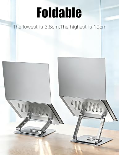 Adjustable Computer Stand with 360 Rotating Base, Ergonimic Foldable Laptop Riser for Desk Compatible with MacBook Pro/Air Notebook up to 16 Inches, Silver - color: Silver