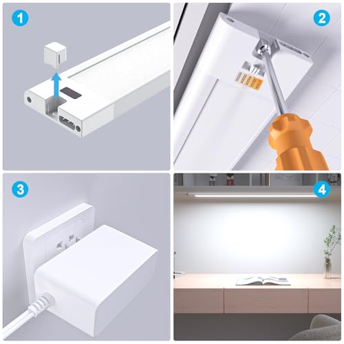 WOBANE Dimmable Under Cabinet Lighting, 24in Plug in LED Counter Light Bar | Hand Wave Activated, Touchless for Kitchen Cabinet, Shelf, Under Desk, Color Tunable 2700K to 6500K,White Panel,1400LM - size: 24 inch