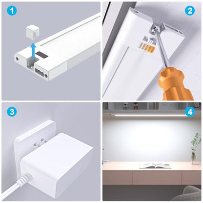 WOBANE Dimmable Under Cabinet Lighting, 24in Plug in LED Counter Light Bar | Hand Wave Activated, Touchless for Kitchen Cabinet, Shelf, Under Desk, Color Tunable 2700K to 6500K,White Panel,1400LM - size: 24 inch