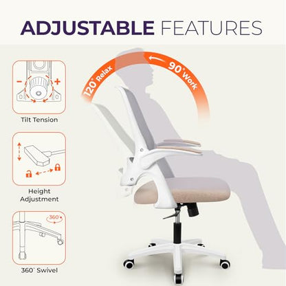 NEO CHAIR Office Desk Chair, Ergonomic Mesh with Flip-Up Armrests, Beige - color: Beige