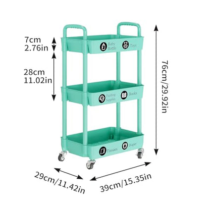 3 Tier Rolling Cart with Wheels, Utility Storage Carts,Green - color: Green, size: 3-Tier