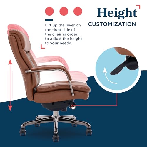 La-Z-Boy Sonata Executive Mid-Back Office Chair, Button-Tufted Seat and Back, Double-Layer Cushion, Padded Armrests, Ergonomic Computer DeskChair, Swivel Metal Base, Bonded Leather, Cognac/Graphite - color: Cognac and Graphite