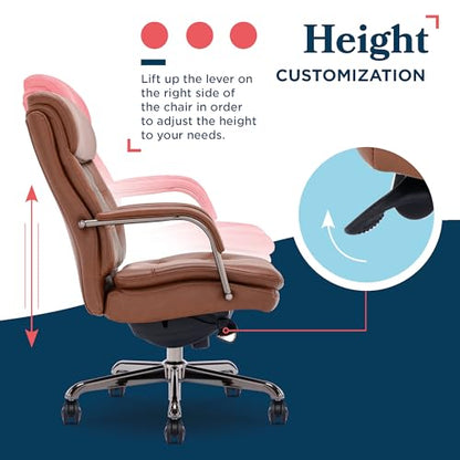 La-Z-Boy Sonata Executive Mid-Back Office Chair, Button-Tufted Seat and Back, Double-Layer Cushion, Padded Armrests, Ergonomic Computer DeskChair, Swivel Metal Base, Bonded Leather, Cognac/Graphite - color: Cognac and Graphite