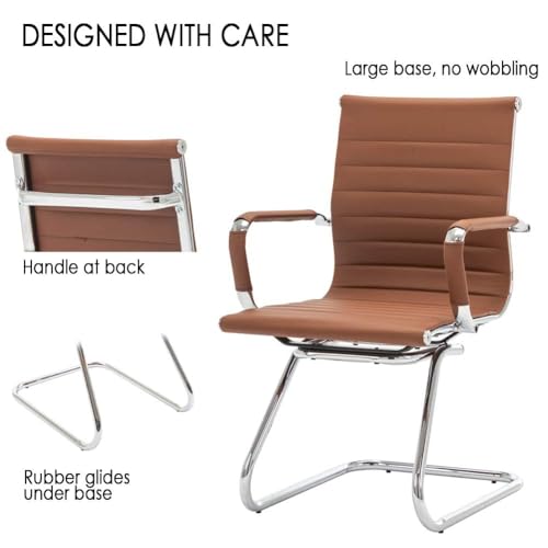 Conference Room Chairs Set of 8, Waiting Room Chairs with Arms, Reception & Waiting Room Seating, No Wheels Meeting Chairs with Mid Back Support and Chrome Sled Base, Cafe - color: Cafe, size: 8PCS