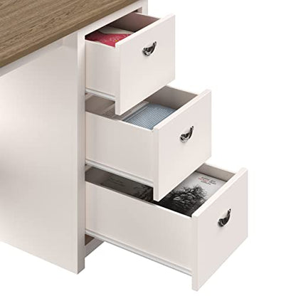 Lavish Home Computer Desk with 3-Drawer File Cabinet, White and Wood