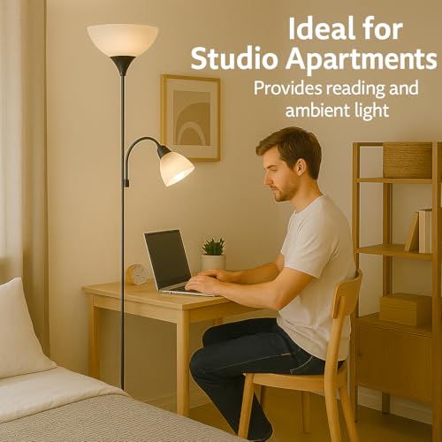 Adjustable Black Floor Lamp with Reading Light, Tall Lamp for Living Room, Bedroom, Office, Susan 72" Standing Lamps for Living Room, Corner Light, Stand Lamp, Floor Lamps for Living Room Modern