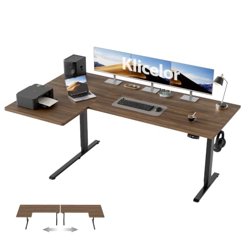 Klicelor L Shaped Standing Desk, 63 Inch Electric Height Adjustable Desk with Memory Preset, Reversible Sit Stand Up Computer Workstation for Home Office, Splice Board, Dark Walnut - color: Dark Walnut, size: 63 x 35 Inch