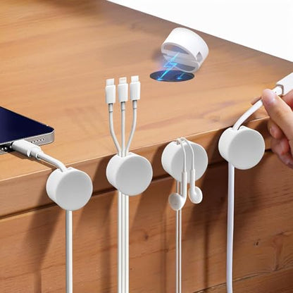 Magnetic Cable Clips White, Cord Organizer Magnet Silicone Cord Management Charging Cable Holder for Metal Desk, File Cabinet, Home and Office, with Extra Adhesive Plates (5 Piece, Large Size) | Fits Larger Cables Up To 0.3" Thick: PC, Computer, Ethernet