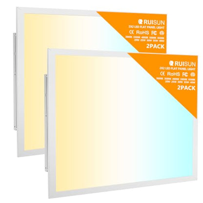 2 Pack 2x2 LED Flat Panel Lights with 5CCT Selectable, 4800LM, ETL | 40W/35W/30W/25W/20W,6500K/5000K/4000K/3500K/3000K,0-10V Dimmable, LED Drop Ceiling Fixtures for Office Meeting Classroom - size: 2x2FT 2PACK
