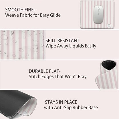 Mouse Pad for Desk with Stitched Edge, Premium Cute Washable Mouse Pads. Computer Mousepad with Non-Slip Rubber Base, Mousepads for Laptop, 9.25x7.75x0.12 inch (Pink Stripes) - color: Pink Stripes