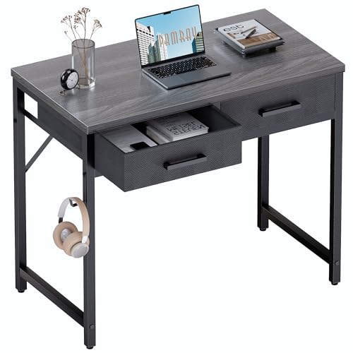 Pamray 32 Inch Small Computer Desk with 2 Drawers for Bedroom Study Writing Home Office Table for Small Spaces Grey - color: Grey, size: 32 Inch
