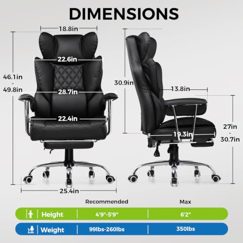 GTPLAYER Gaming Chair,Office Chair with Pocket Spring Lumbar Support, Ergonomic Comfortable Wide Office Desk Computer Chair with Outward Fixed Soft Armrests and Footrest (PU Leather, Black) - color: Deepblack
