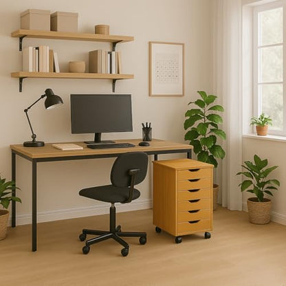 Jela-USA Solid Pine Wood 6 Drawer Rolling Cart, Honey Pine - color: Medium Wood, style: 6 Drawer