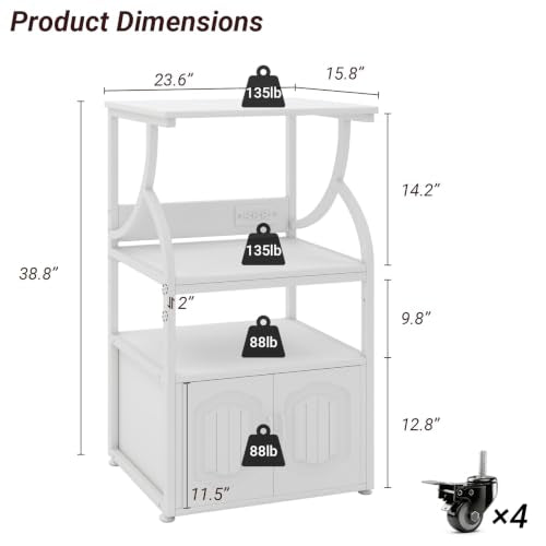 Natwind 4 -Tier Rolling Printer Stand with Power Outlet,23.6"x15.8",White - size: Style B