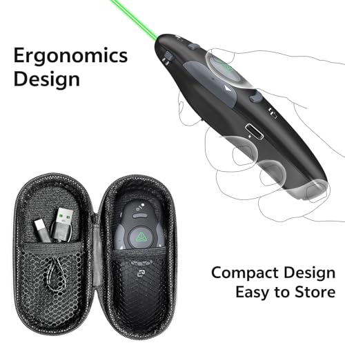 Presentation Clicker for PowerPoint, Wireless Presenter Remote with Case - style: Green Laser
