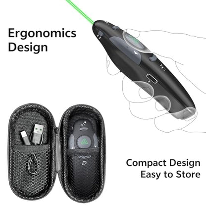 Presentation Clicker for PowerPoint, Wireless Presenter Remote with Case - style: Green Laser