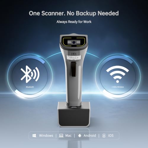 NETUM 1D Barcode Scanner, Wireless Bluetooth with Cradle, DS5000-Gray - color: Gray