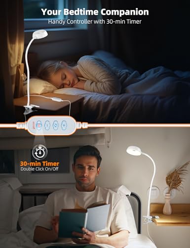 Clip on Light, LED Reading Light for Beds Headboards,5 Color Modes Dimmable | Flexible Clip on Lamp with Clamp,Eye-Friendly Book Light Reading Light for Books in Bed Bedside Desks White - color: White