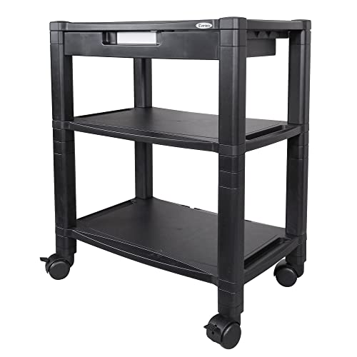 Kantek Height-Adjustable Deskside Printer Cart, Plastic, 3 Shelves, 1 Drawer, 60 lb Capacity, 20" x 13.25" x 24.5", Black - size: 20-Inch Extra Wide, style: 3-Shelf