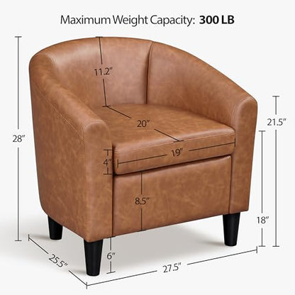 Topeakmart Faux Leather Accent Chair, 300 lb Cap, Brown | PU Leather Barrel Chairs, U-shaped Backrest, Foam Seat, 18" Seat Height, Solid Wood Legs - color: Brown, size: Set of 1