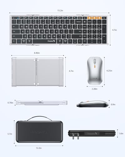 ProtoArc XKM01 Full-Size Foldable Keyboard Mouse for Travel, Black Silver - color: Black Silver