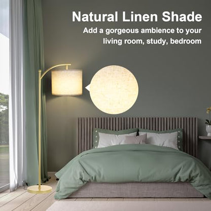 LALISU Standing Floor Lamp for Living Room, Linen Shade Floor Lamp, Gold - color: Gold