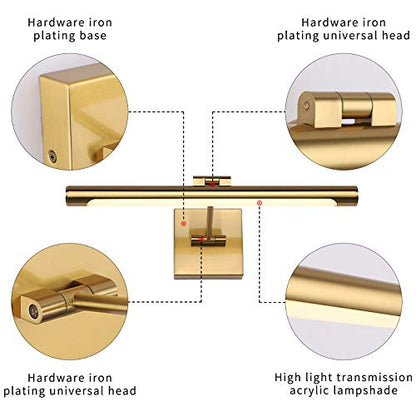 LED Picture Light Fixtures 16.54 Inches, Modern Metal Artwork Wall Lamps with Single Swing Arm, 7W (50W Eqv.), Hardwired Connection, Dimmable, 3000K Warm White, CRI95+, Golden-Like Brass Finish - color: Brass, size: Dimmable 16.53" Long