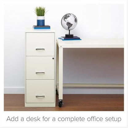 Scranton & Co 18" Deep 3 Drawer Metal Vertical Filing Cabinet, Letter Size, Locking, Home Office, in Pearl White
