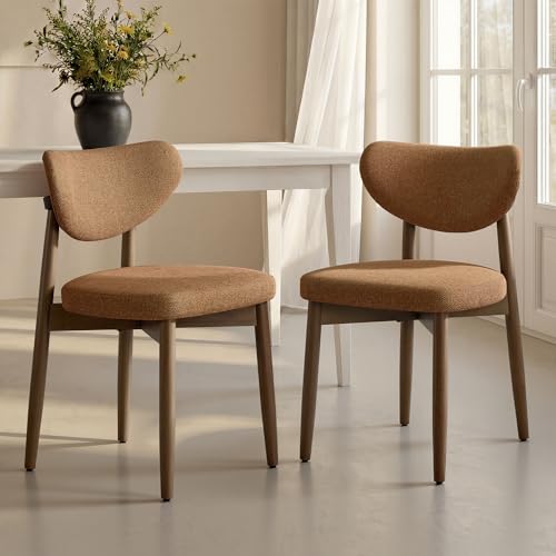 VASAGLE Wooden Dining Chairs Set of 2, Upholstered Kitchen Chairs with Solid Wood Legs, Ergonomic Curved Backrest, Built-in Handle, Mid Century Modern, for Kitchen Dining Vanity, Caramel Brown - color: Caramel Brown, size: Set of 2