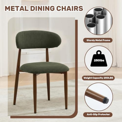 UVV Dining Chairs Set of 2, Metal Kitchen Chairs with Modern Fabric Upholstered for Dining Room, Green - color: Green-walnut-grain, size: Set of 2