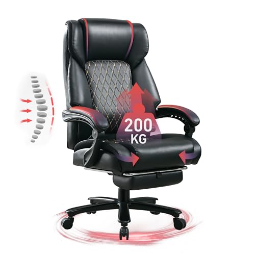 500LBS Reclining Executive Office Chair with Retractable Footrest, Black | Adjustable Lumbar Support, for Big and Tall People, Leather, Manager Desk Chair, for Home Office, Work, and Relaxation - color: All-black