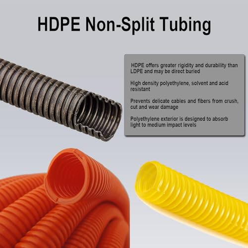 Flexible Polyethylene HDPE Non-Split Corrugated Wire Loom Tubing (Black, 1/2" Dia. x 100 ft) - color: Black, size: 1/2" Dia. x 100 ft