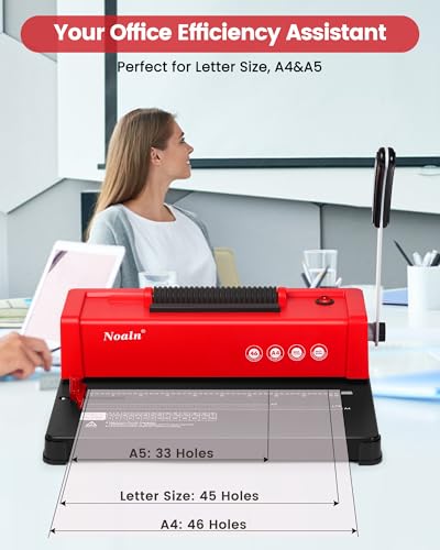 46-Hole Binding Machine Spiral Coil Binder Red,DIY Book Binder Kits with Electric Coil Inserter,4:1 Pitch 500 Sheets,Come with 100pcs Comb Binding Spines,School Office Home