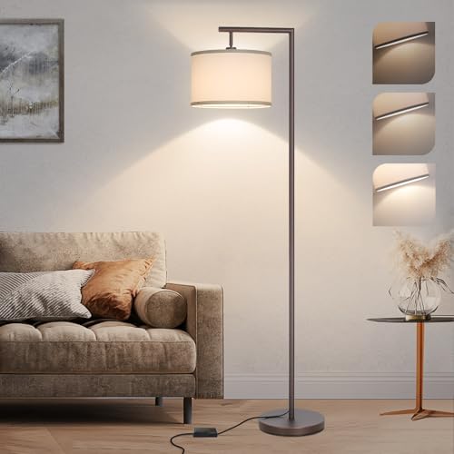 Fully Dimmable Floor Lamp Brown, Arc Floor Lamp for Bedroom with Adjustable Hanging Shade & Foot Switch, Modern Standing Lamp Corner Light Reading Lamp for Living Room, Office, LED Bulb Included - color: Brown