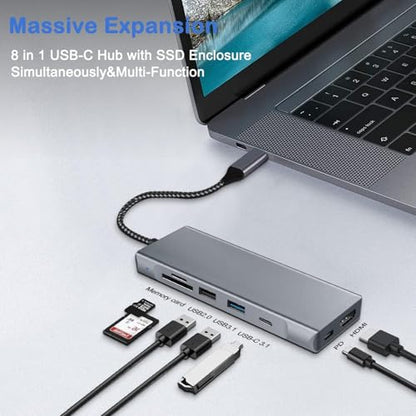 8-in-1 USB C Hub with M.2 NVMe SSD Enclosure, 4K HDMI, 100W PD, 10Gbps USB-C, USB3.1, SD/TF Card Reader for XPS, Dell, MacBook Pro, iPad Pro Upgraded - size: 8 in 1 Support SATA & NVMe