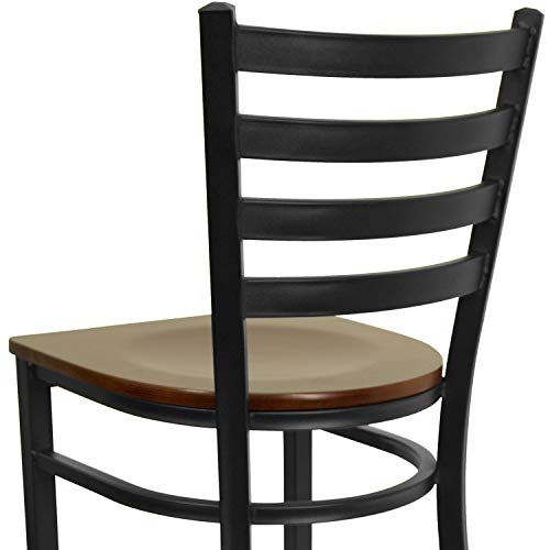 Flash Furniture HERCULES Series Black Ladder Back Metal Restaurant Barstool - Mahogany Wood Seat - color: Mahogany Wood Seat/Black Metal Frame, size: Set of 1