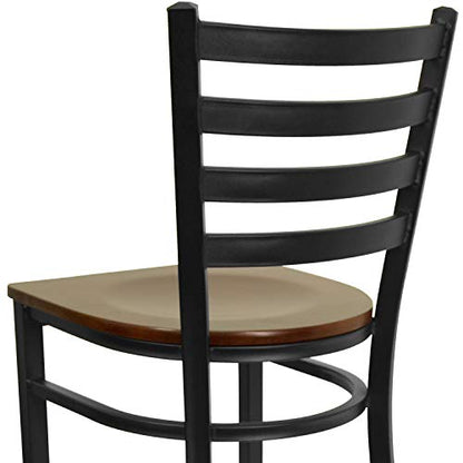 Flash Furniture HERCULES Series Black Ladder Back Metal Restaurant Barstool - Mahogany Wood Seat - color: Mahogany Wood Seat/Black Metal Frame, size: Set of 1