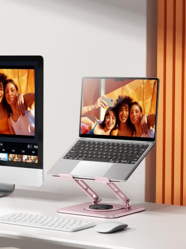 tounee Laptop Stand for Desk, Adjustable Computer Stand Holder with 360° Rotating Base, Ergonomic Laptop Riser Compatible with MacBook Pro Air, All Laptops 10-15.6"-Pink - color: Pink