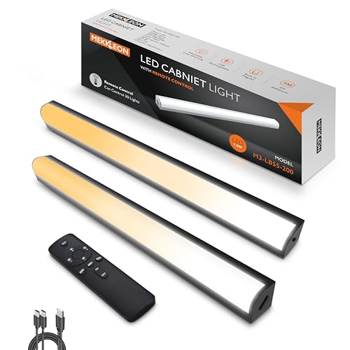 Under Cabinet Lights Remote Control,2 Pack Magnetic Dimmable Closet Lights,USB Rechargeable Wireless LED Shop Light,Ceiling and Under Counter Lights for Kitchen (Black, 20CM) - color: Black, size: 20CM