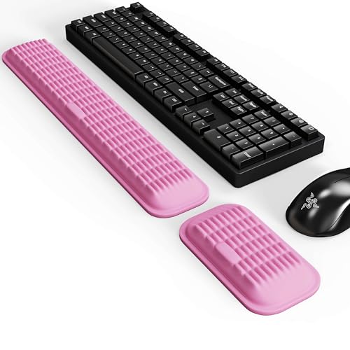 MEKASS Ergonomic Wrist Rest for Keyboard and Mouse, Soft Memory Foam Keyboard Wrist Rest Set with Non-Slip Silicone Base, Easy Typing, Pain Relief, Comfort for Office, Work, Gaming (Pink) - style: Pink