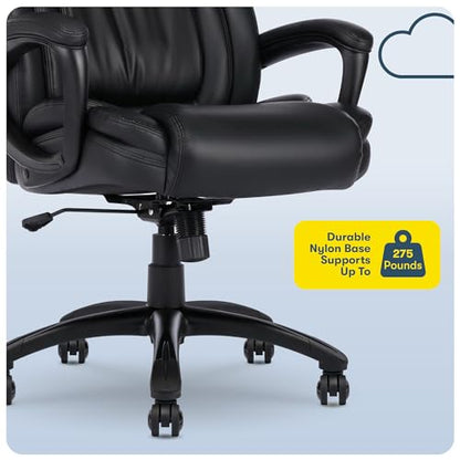 Serta Ergonomic Executive Office Chair with Lumbar Support, Leather Chair | Garret, Back Pain Relief, Foam Seat Cushion, Padded Arms, Adjustable Height and Tilt, Office Chair with Wheels, Space Black - color: Space Black